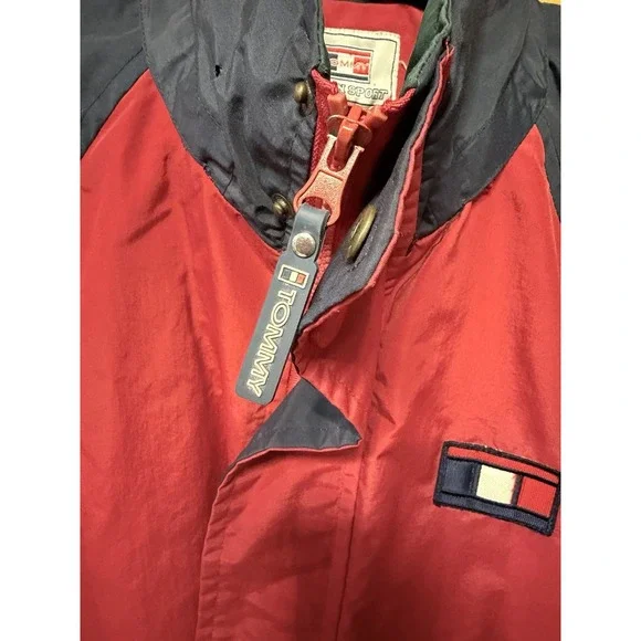 Vintage 90s Red Tommy Hilfiger Urban Sport windbreaker sleeve Spell‎ out Tommy